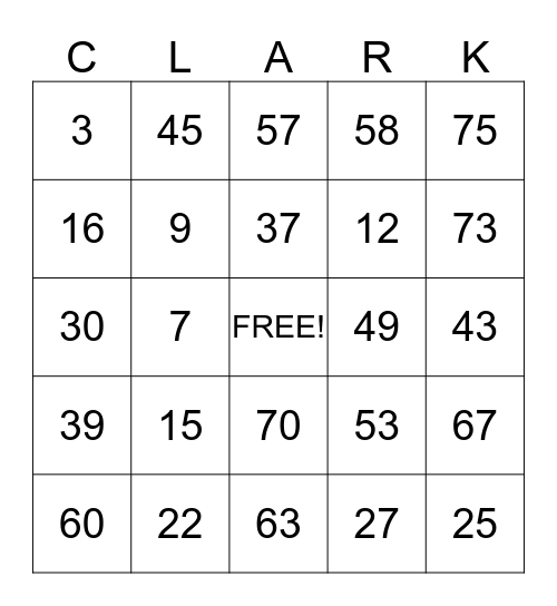 Christmas Vacation Bingo Card