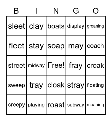 Game Day: Vowel Team Bingo Card