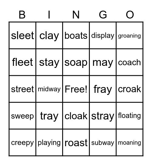 Game Day: Vowel Team Bingo Card