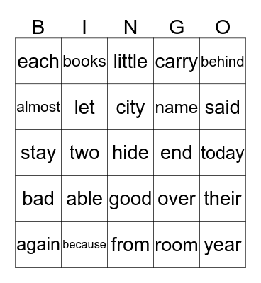 Spelling Words 1 Bingo Card