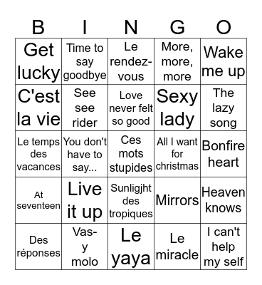 Bingo musical 2014 Bingo Card