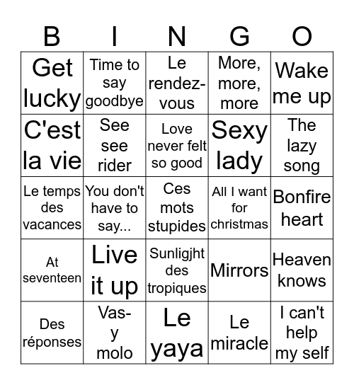 Bingo musical 2014 Bingo Card