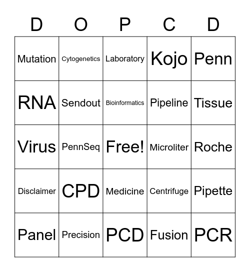 PCD Bingo Card