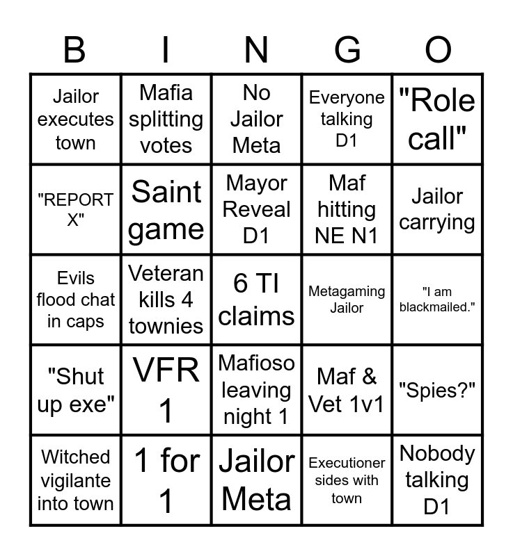 Town of Salem Ranked Bingo! Bingo Card