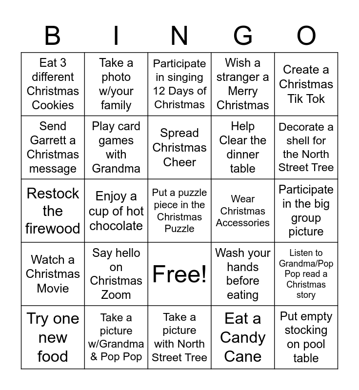 Quarantine Christmas Bingo Card