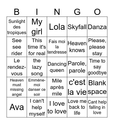 Bingo musical 2014 Bingo Card