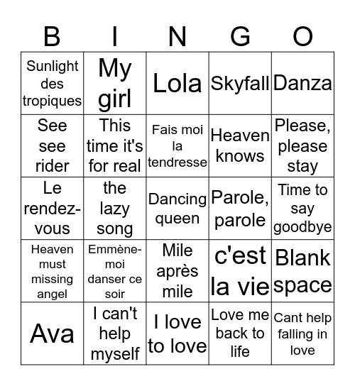 Bingo musical 2014 Bingo Card