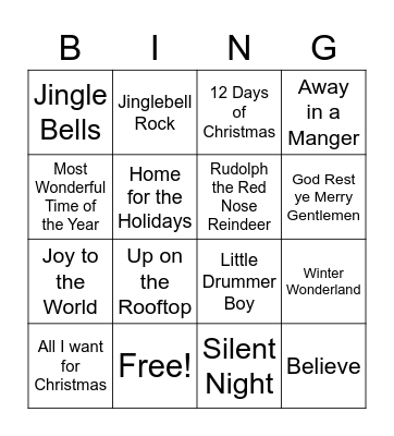 Musical BINGO Card