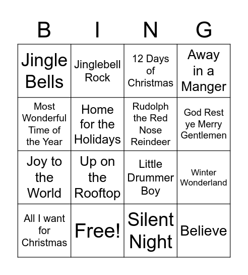 Musical BINGO Card