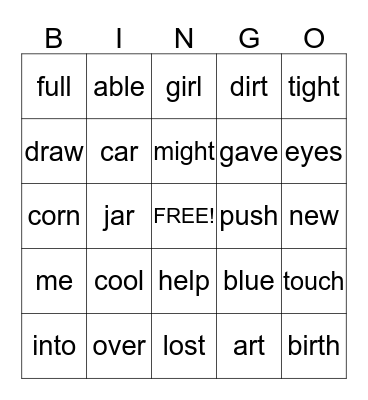 erna Bingo Card