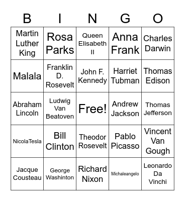 Famous people Bingo Card