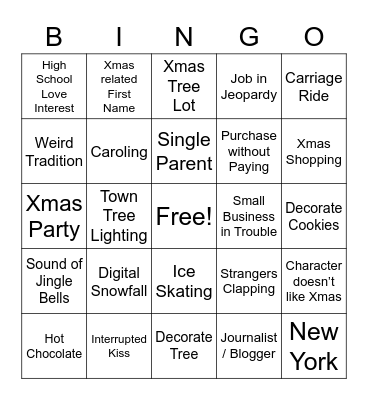 Hallmark Movies Bingo Card