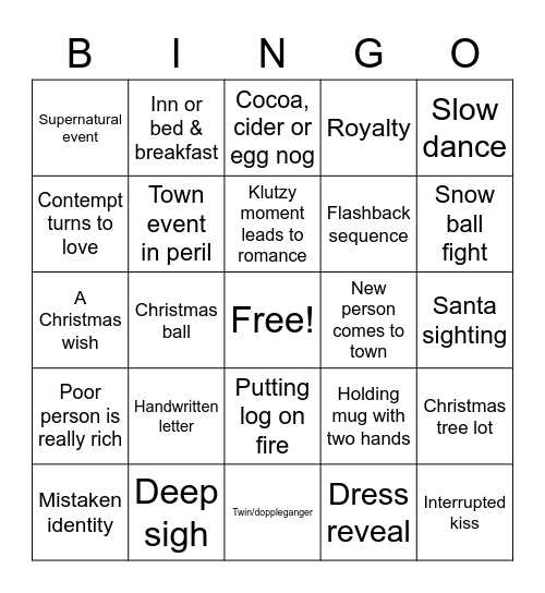 Christmas Movie Bingo Card