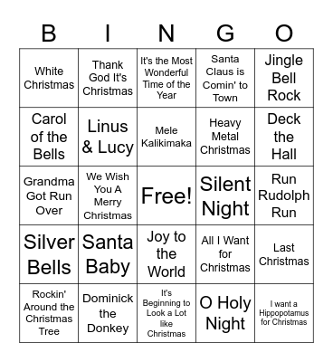 Christmas Song Bingo Card