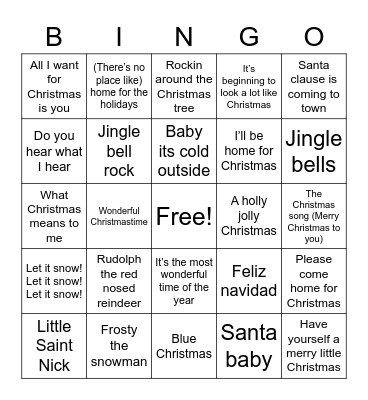 Christmas Song Bingo Card