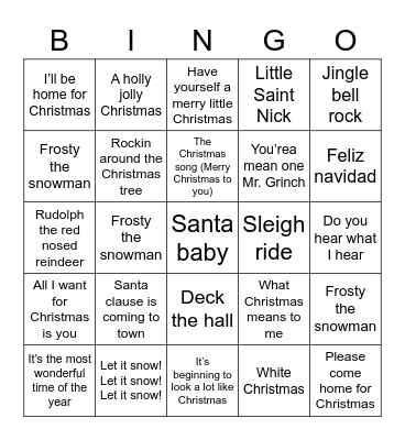 Christmas Song Bingo Card