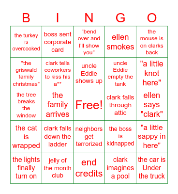 christmas vacation bingo Card