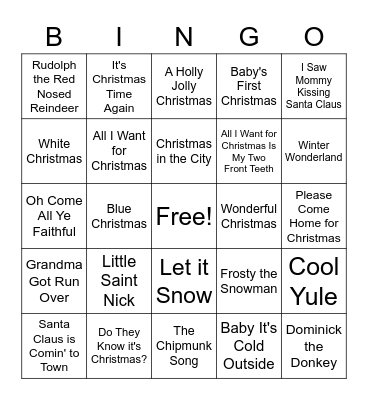 Christmas Song Bingo Card