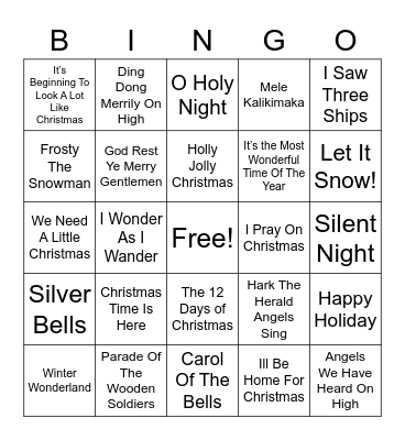 Christmas Carol Bingo Card