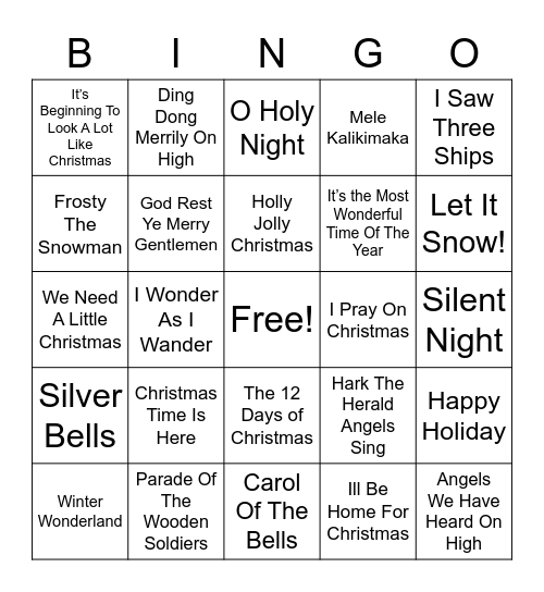 Christmas Carol Bingo Card