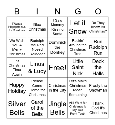 Christmas Song Bingo Card