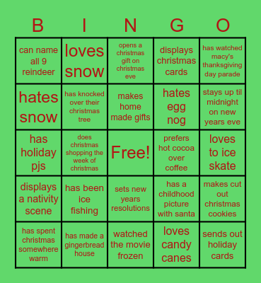 Holiday Bingo Card