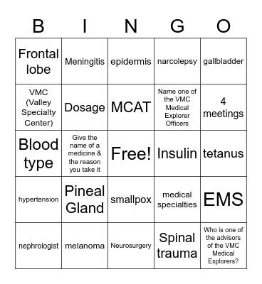 Medicine Bingo Card