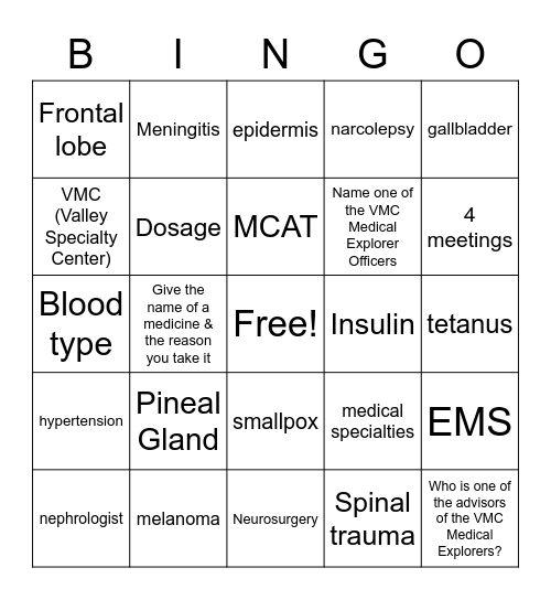 Medicine Bingo Card