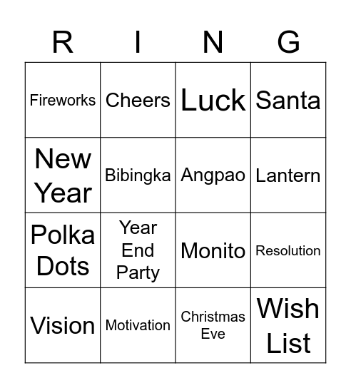 RING IN THE NEW YEAR Bingo Card