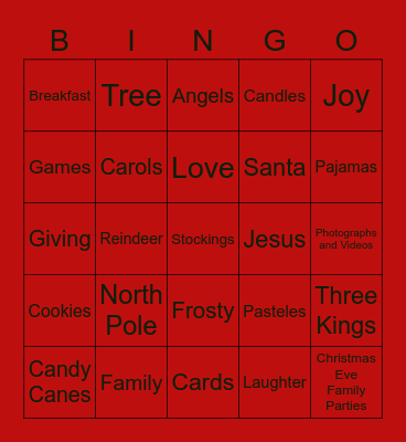 Christmas Eve See Your Face Zoom Bingo Card