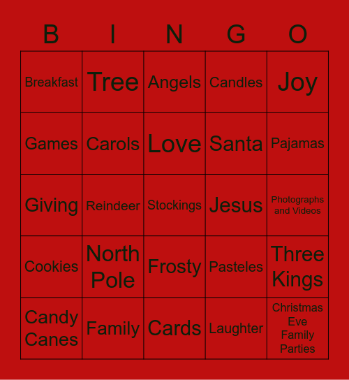 Christmas Eve See Your Face Zoom Bingo Card