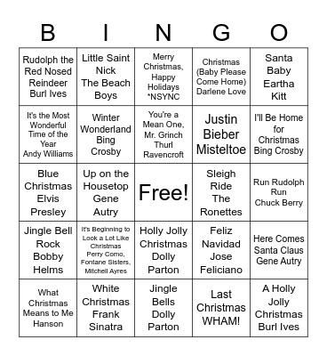 Christmas Music Bingo Card