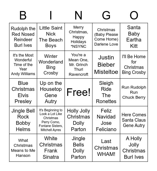 Christmas Music Bingo Card