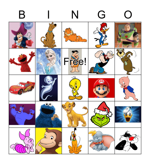 Cartoon Characters Bingo Card