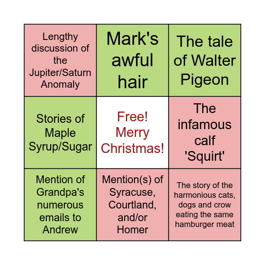 Christmas with the Bushes Bingo Card