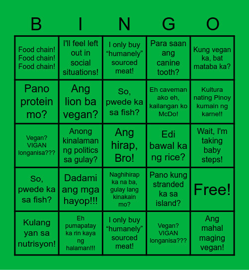 MV • Vegan Excuses • 2020 Bingo Card