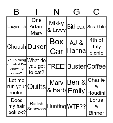 Egle Famiy Christmas Bingo Card