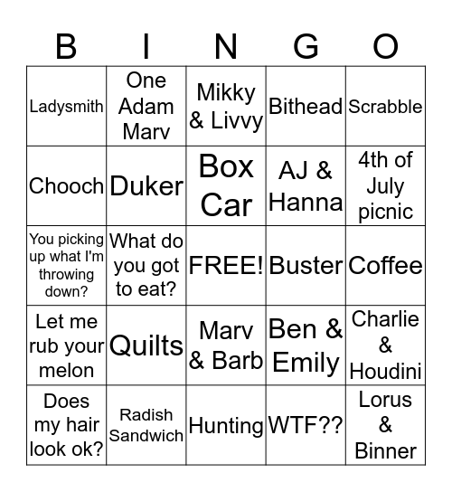 Egle Famiy Christmas Bingo Card