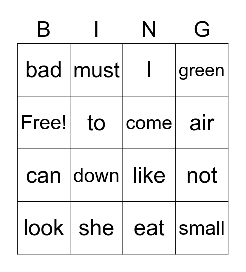 Sight Words Review (Henry) Bingo Card