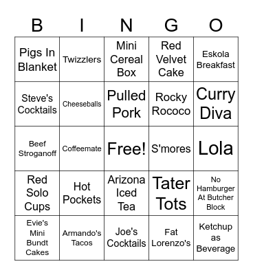 Food Bingo Card