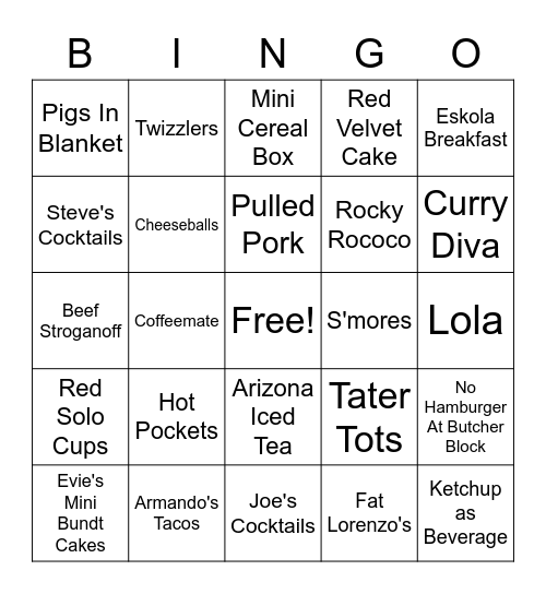 Food Bingo Card