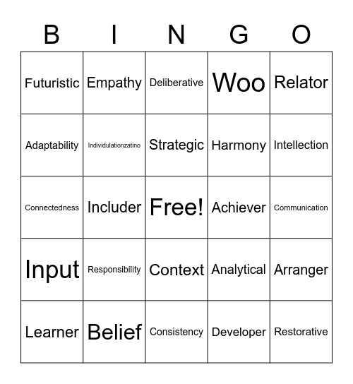 Name the CliftonStrengths Bingo Card