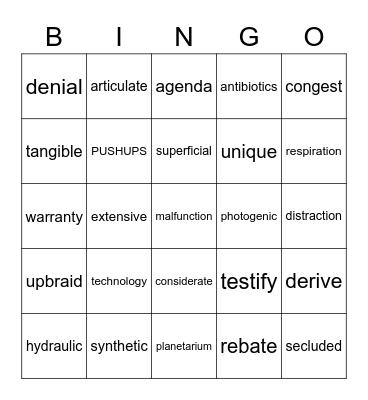 Grade 7 Bingo Card