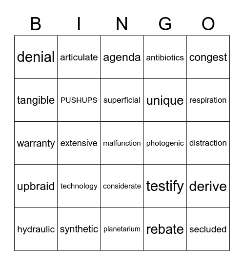 Grade 7 Bingo Card