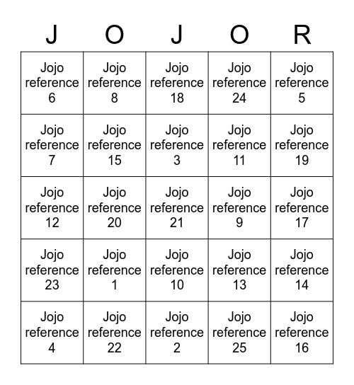 Jojo References with Nick and Galv Bingo Card