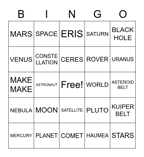 Out of the World Bingo Card