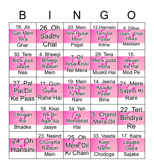 BOLLYWOOD   RETRO   MUSIC  60's & 70's Bingo Card