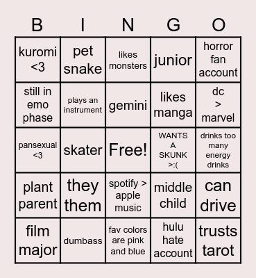 【﻿ｓｈｙ】 Bingo Card