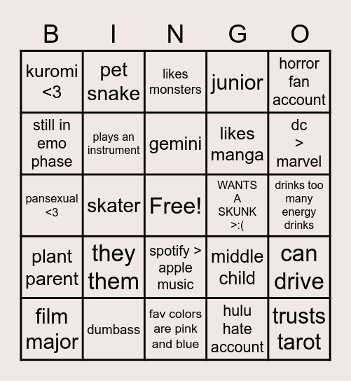 【﻿ｓｈｙ】 Bingo Card