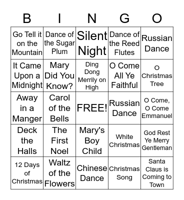 Youville Christmas Carol Bingo Card